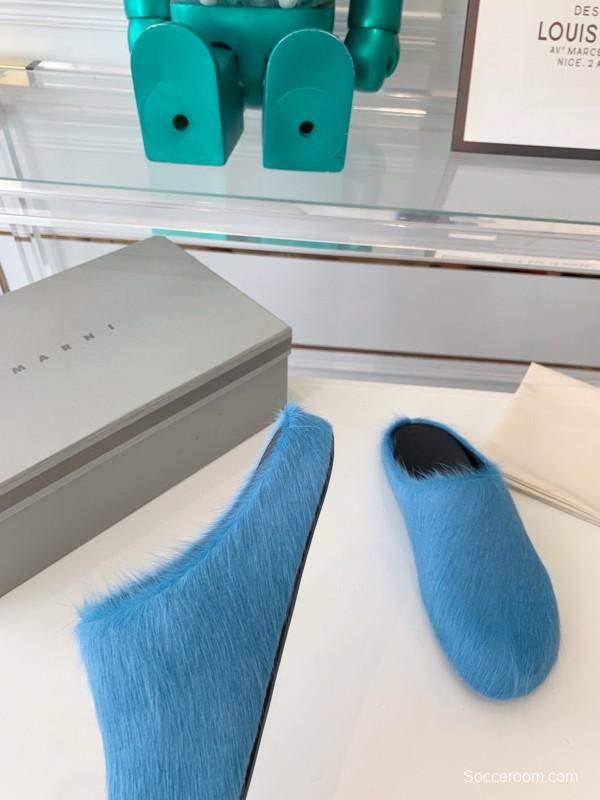 2024 Women Marni Blue Horsehair Slippers