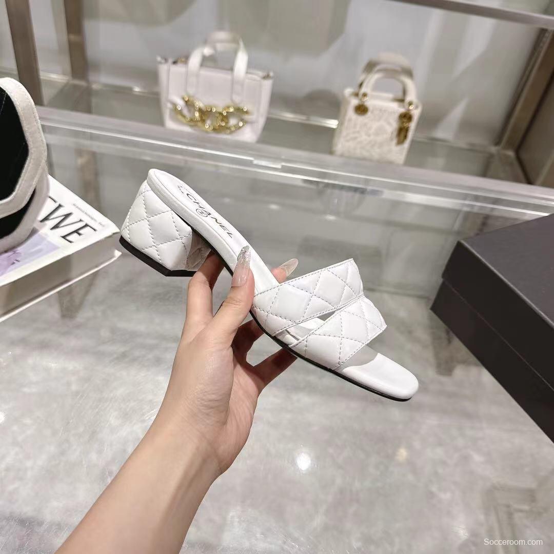 2025 Women Chanel White Leather Sandals LY00280