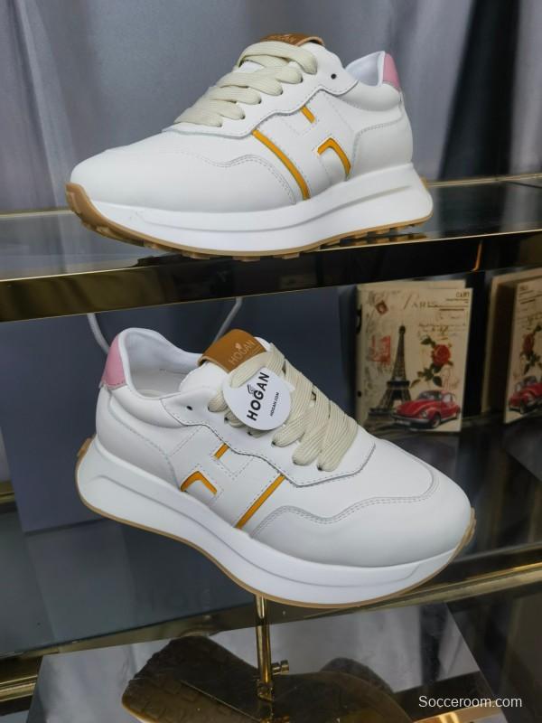 2025 Women HOGAN White Pink Leather Sneakers LY00360