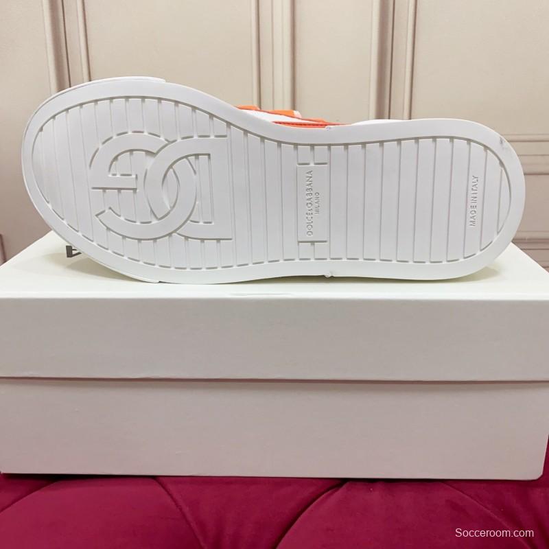 2025 Unisex Dolce & Gabbana Orange White Mesh Leather Sneakers