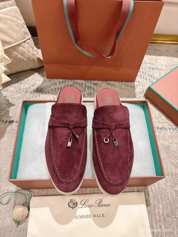 2025 Women LP Burgundy Suede Slippers