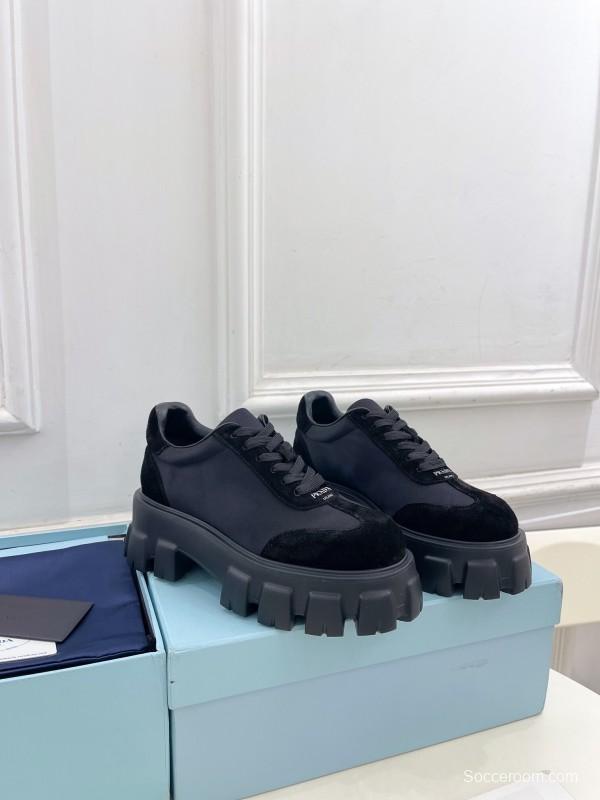 2025 Unisex Prada Black Suede Leather Sneakers KFY00310(F)/KFY00330(M)