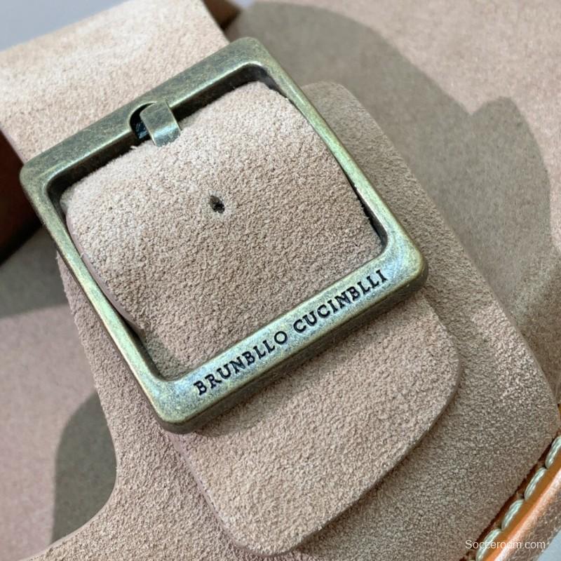 2025 Unisex Brunello Cucinelli Beige Suede Leather Slippers KFY00250