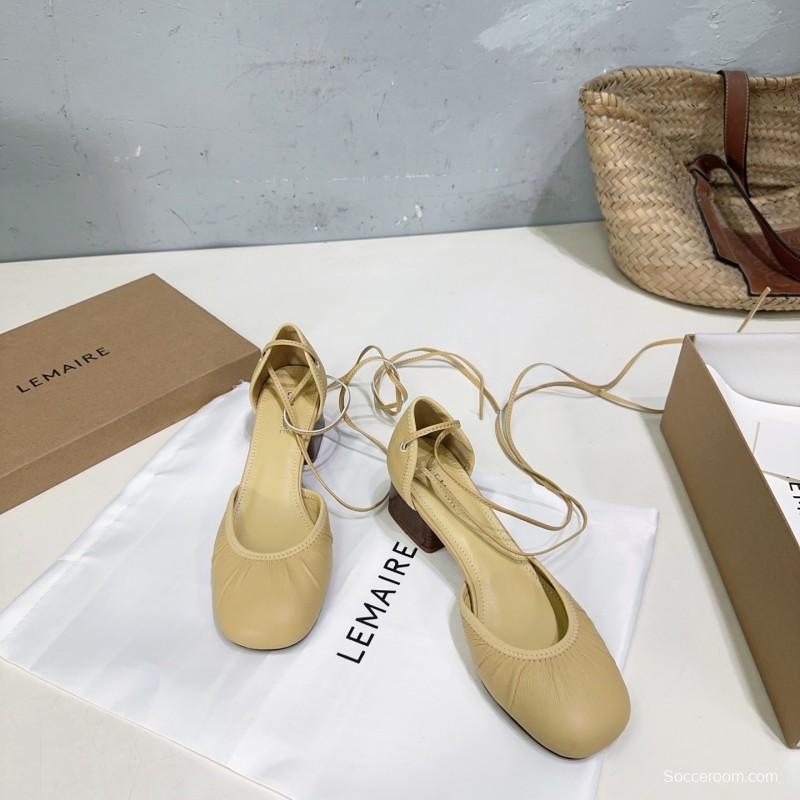 2025 Women LEMAIRE Light Yellow Lamb Leather Mid Heel Mary Jane KFY00300