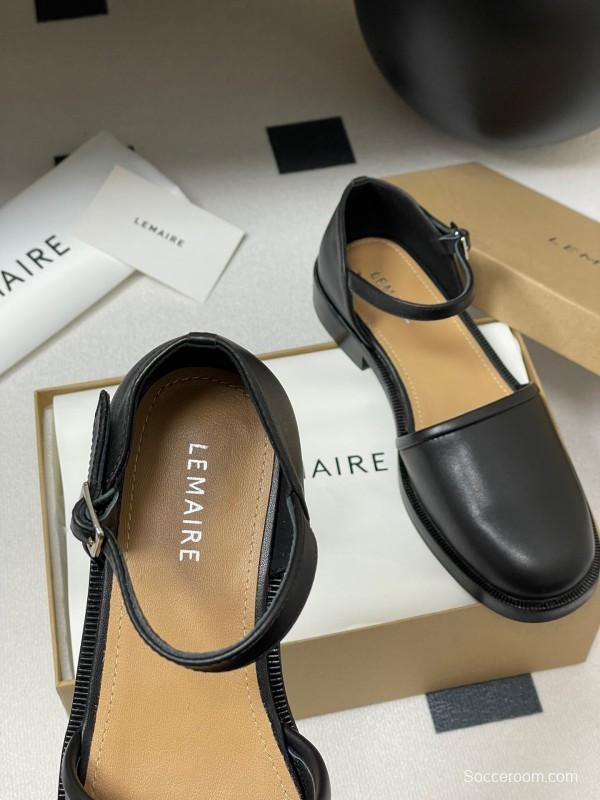 2025 Women Lemaire Black Leather Mary Jane Shoes KFY00320