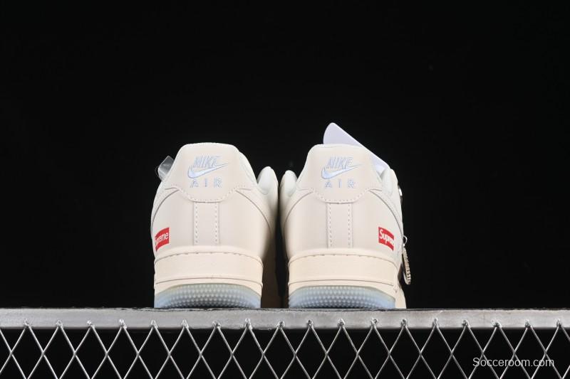 Nike Air Force 1 '07 Low Supreme Collaboration Two-Tone Beige Blue Casual Skate Shoes - XX3168-179