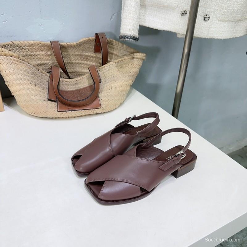 2025 Women Lemaire Brown Leather Sandals KFY00310