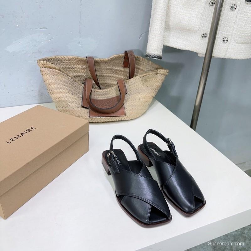 2025 Women Lemaire Black Leather Sandals KFY00310
