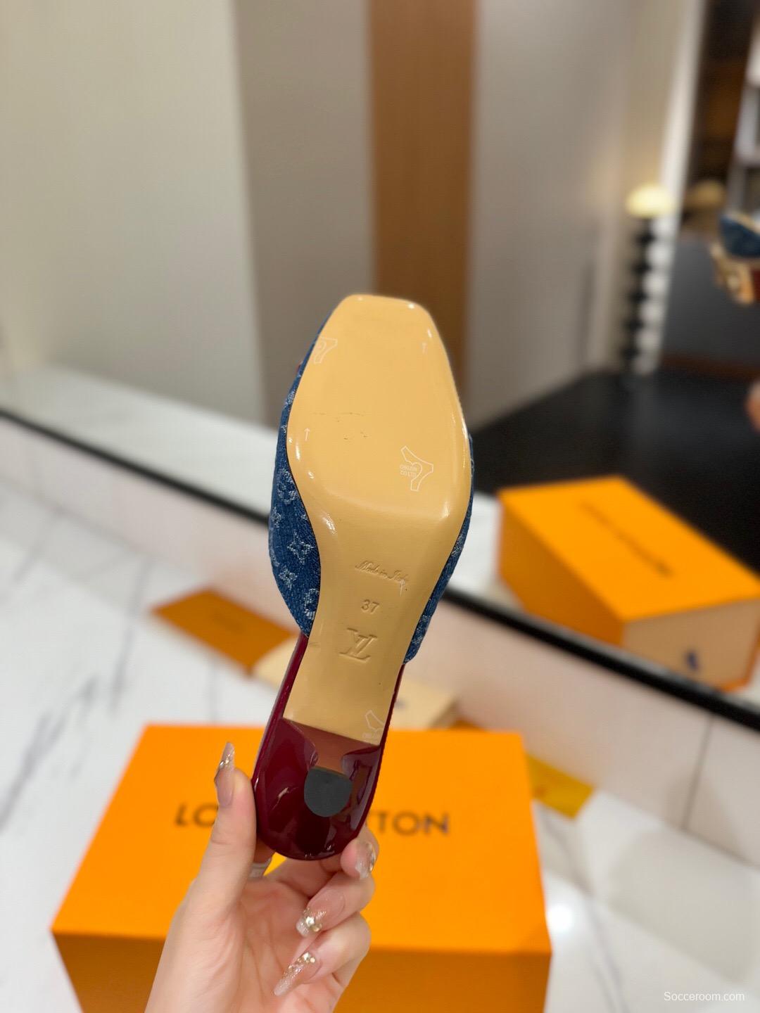 2025 Women LV Blue Denim Leather Mules KFY00320