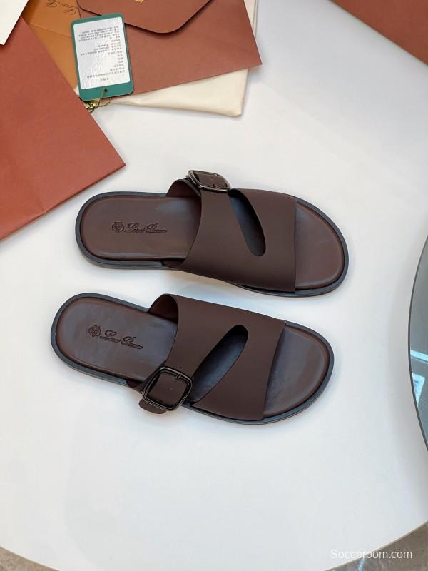 2025 Men Le Parmentier Brown Leather Slippers AS00250