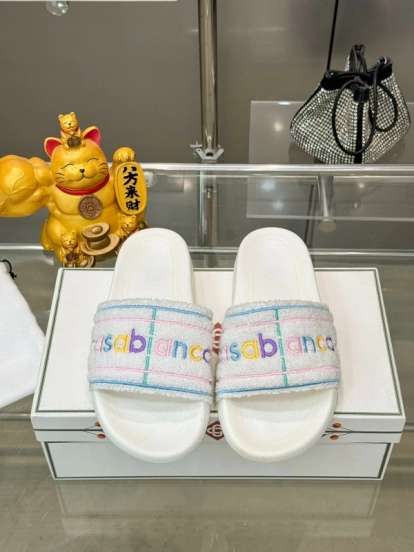 2025 Unisex CASA BLANCA White Fabric Slippers Embroidery KFY00160