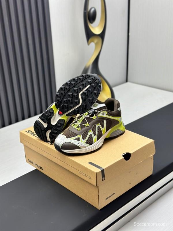 2025 Unisex SALOMON Black White Cream Leather Mesh Sneakers KFY00320