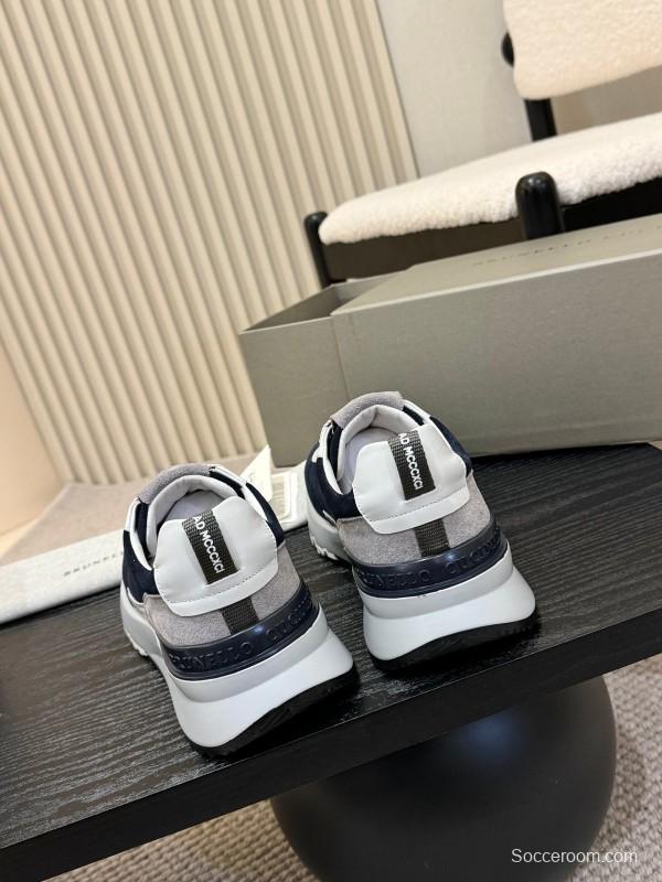 2025 Men Brunello Cucinelli Black White Blue Suede Sneakers AS00320