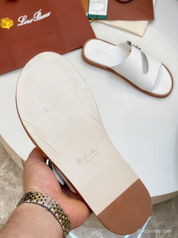 2025 Men Loro Piana White Leather Slippers AS00250