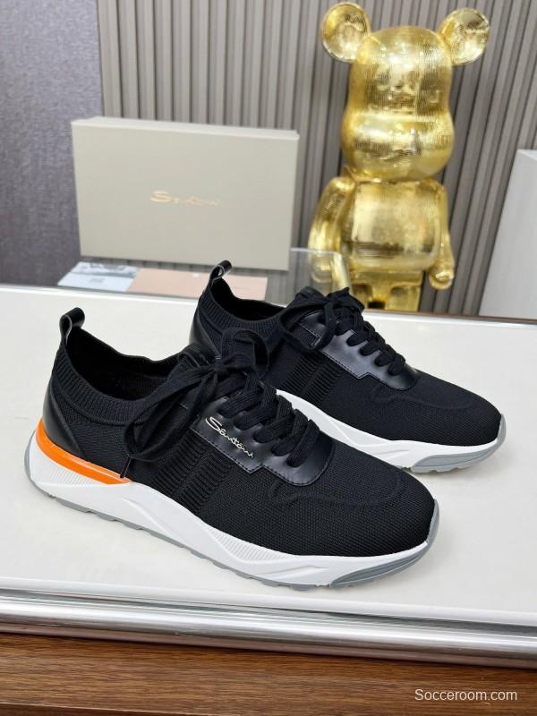 2025 Unisex Santoni Black Wool Blend Knit Mesh Sneakers AS00320