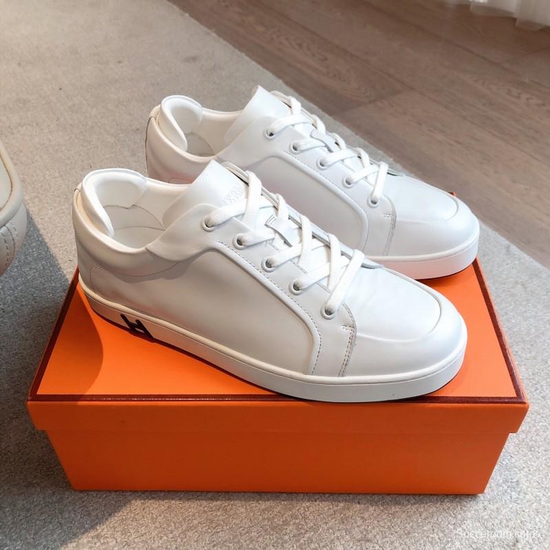2025 Women Hermès White Leather Sneakers
