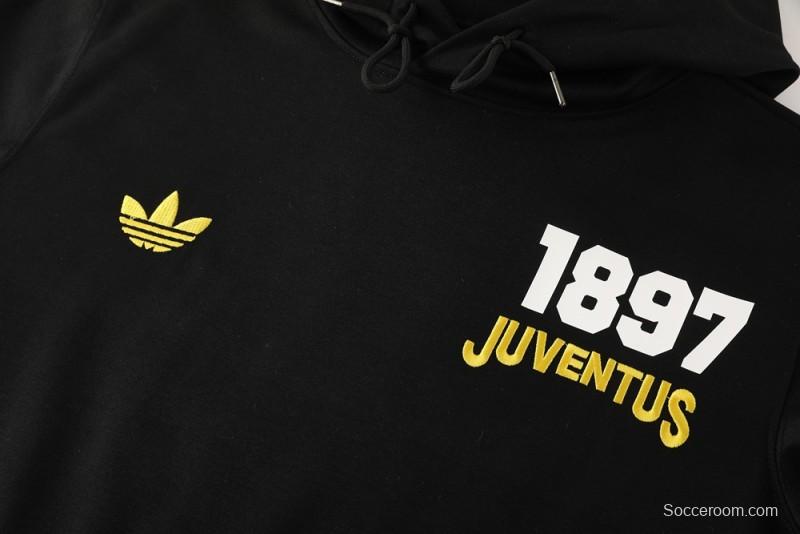 25/26 Juventus Black Hoodie Full Zipper Jacket + Long Pants