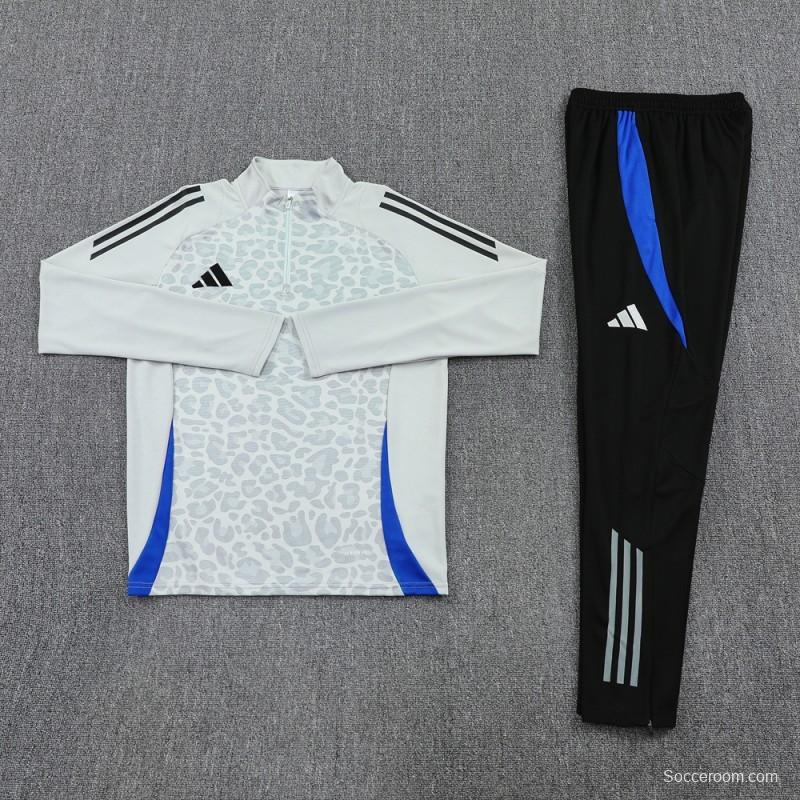 2025 Adidas Light Grey & Black with Leopard Print Pattern Half Zipper Jacket +Long Pants