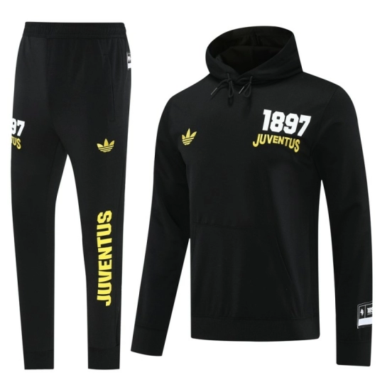 25/26 Juventus Black Hoodie Full Zipper Jacket + Long Pants