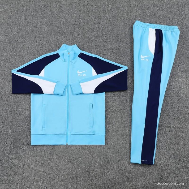 2025 Nike Air Tracksuit Set - Light Blue with Navy Accents Full Zipper Jacket + Long Pants
