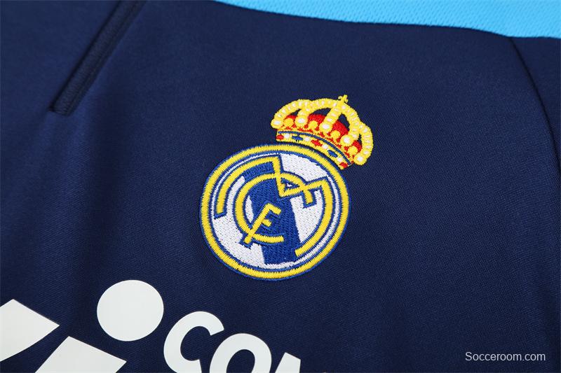 Retro 09/10 Real Madrid Royal Blue Half Zipper Jacket+Long Pants
