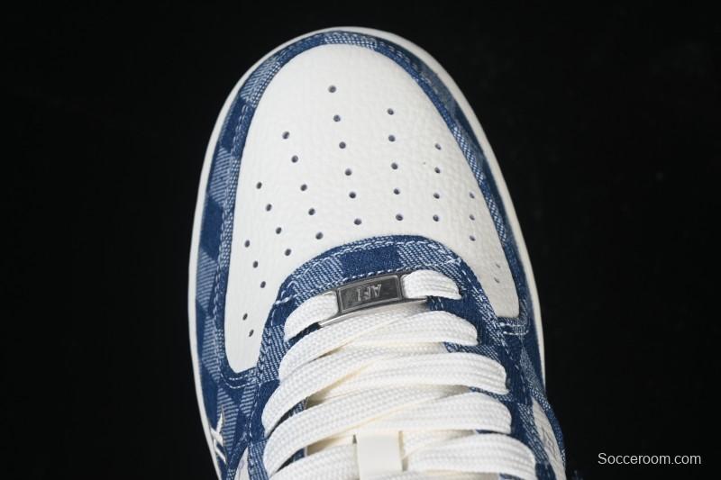 Nike Air Force 1 '07 Low Casual Sneakers in White Navy Blue - YF9511-816