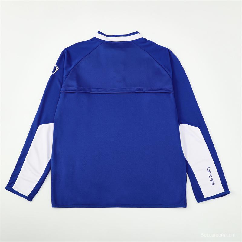 2002 Brazil Color Blue Half Zipper Jacket+Long Pants