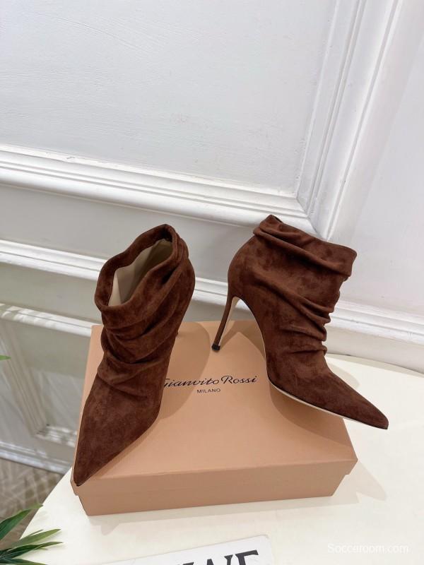 Gianvito Rossi Fall/Winter 2025 GR Pointed Toe Retro Pleated High Heel Ankle Boots - KFY00340