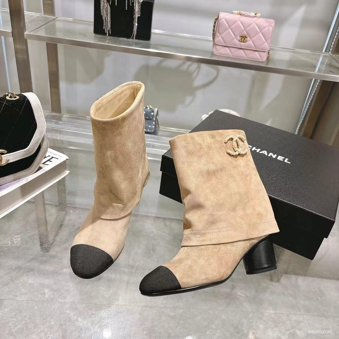 Chanel 2025/SS Coco Runway Turn-Cuff Chunky Heel Straight Tube Boots Classic Color Block - LY00400