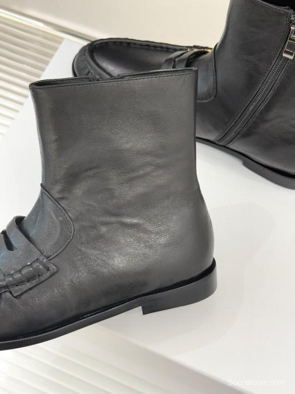 Saint Laurent YSL Letter Loaf Short Boots with Pleated Trim - KFY00430