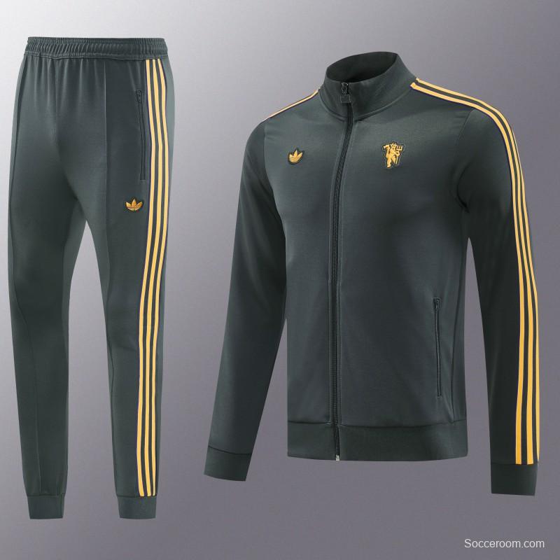 25/26 Manchester United 08 Dark Gray Half Zipper Jacket+Long Pants S-2XL