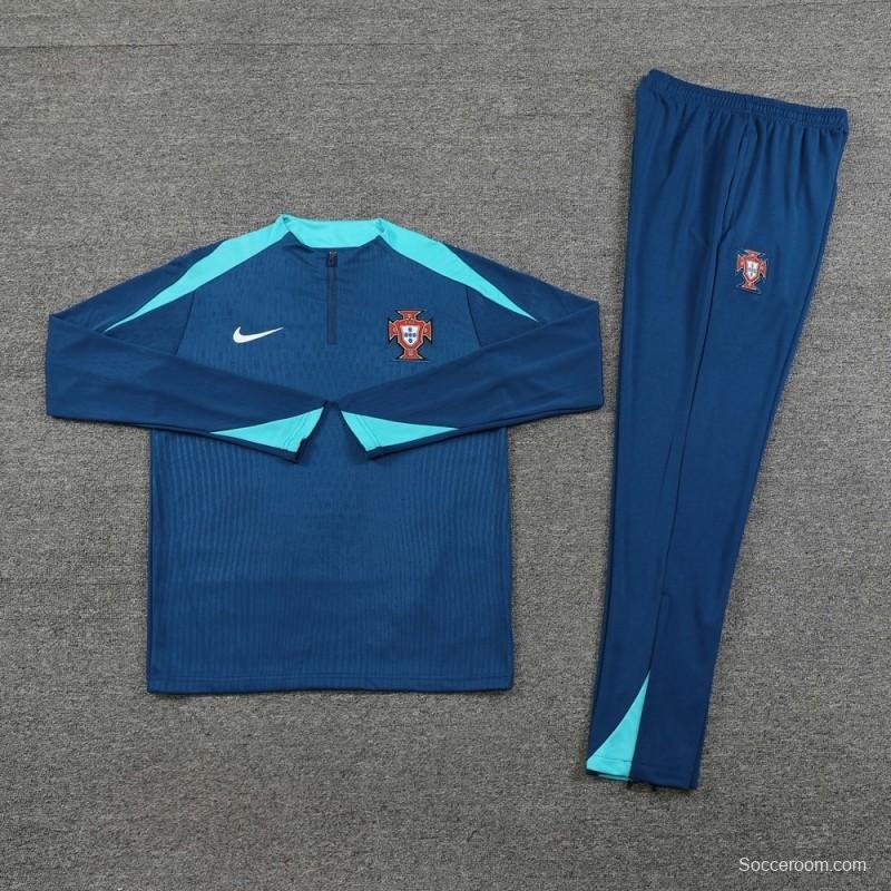 2025 Portugal Royal Blue Half Zipper Jacket+Long Pants