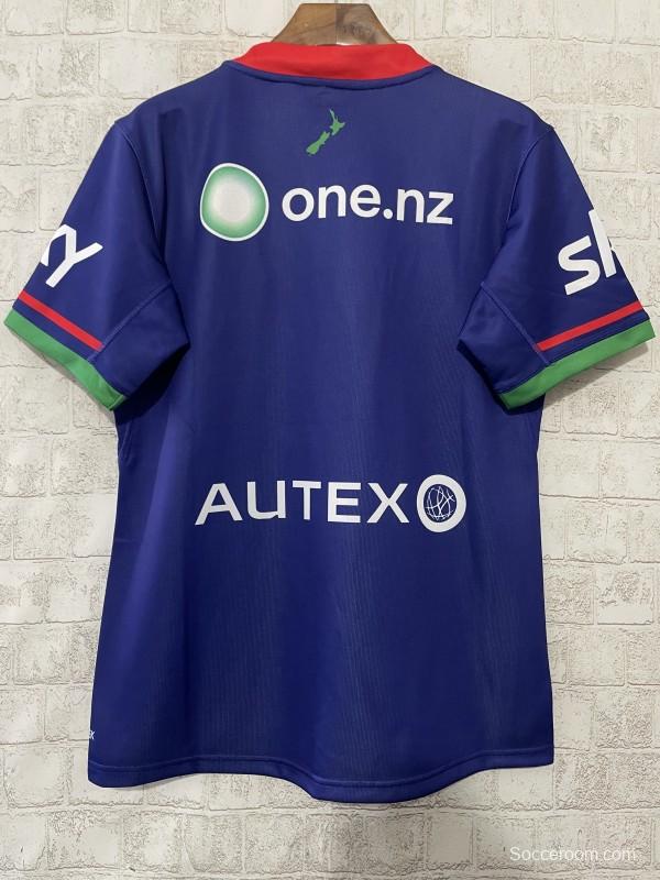 25/26 New Zealand Warriors Navy Blue with Green and Red Diagonal Stripes and Circular Gradient Heritage Jersey