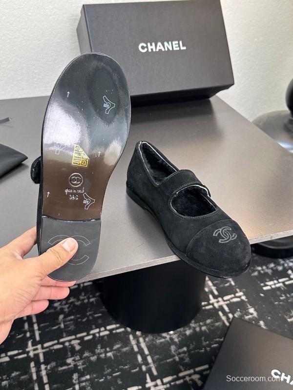 Chanel 2025 SS New French Mary Jane Flat Shoes with Fur - KFY00300