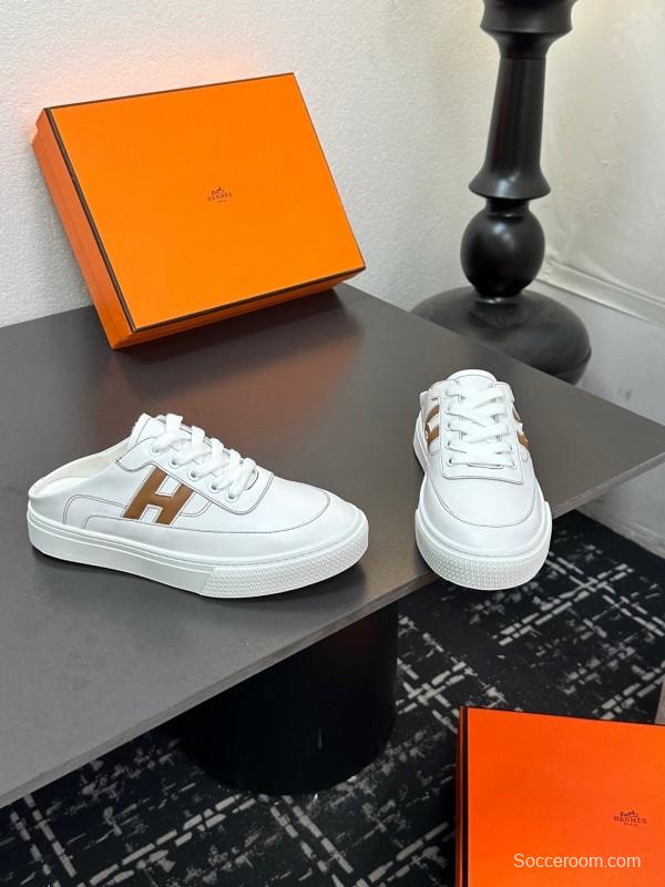 Hermes Deep Series Couple White Sneakers Casual Skate Shoes - AS00320