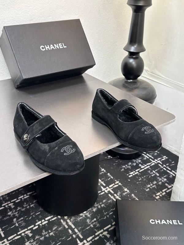Chanel 2025 SS New French Mary Jane Flat Shoes with Fur - KFY00300