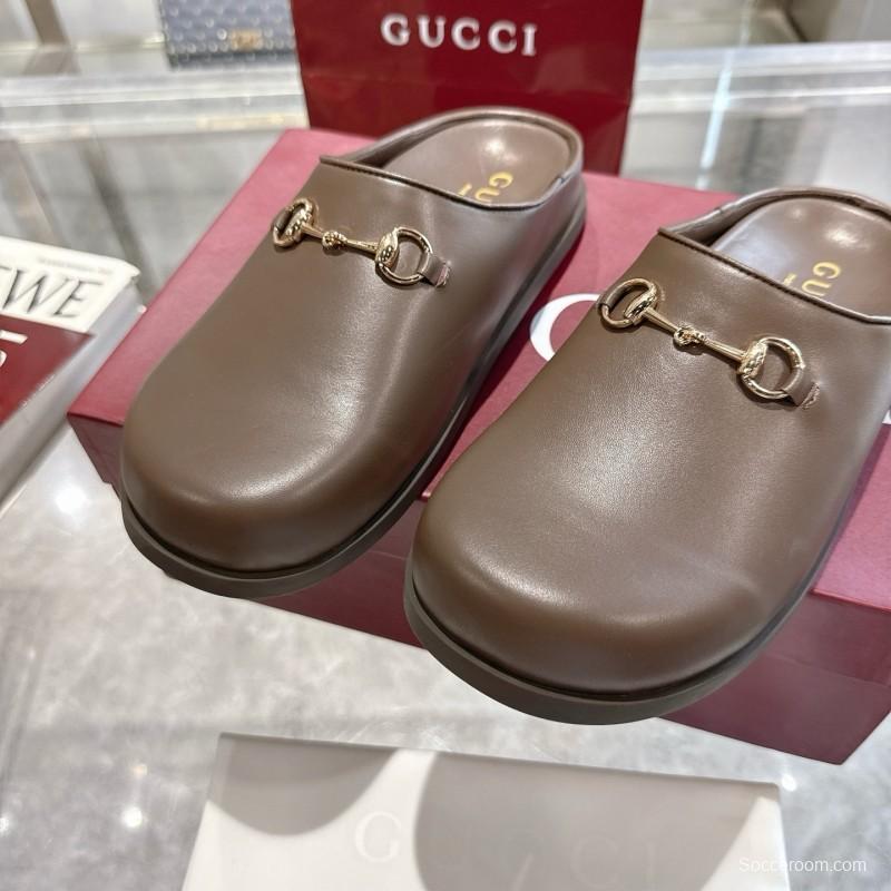 Gucci Camel Suede GG Embossed Horsebit Mule Sandals - LY00240