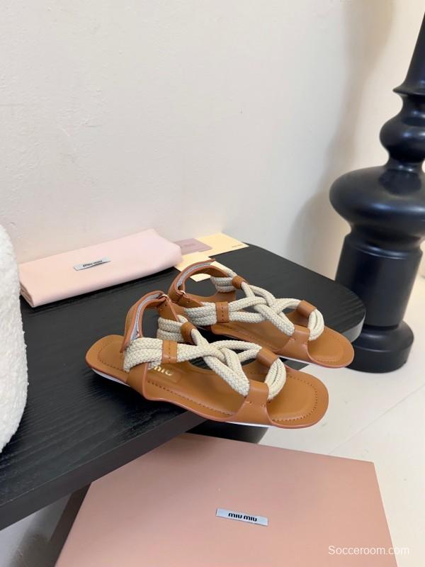 Miu 2025 SS Fashion Week Jute Woven Sandals - KFY00330
