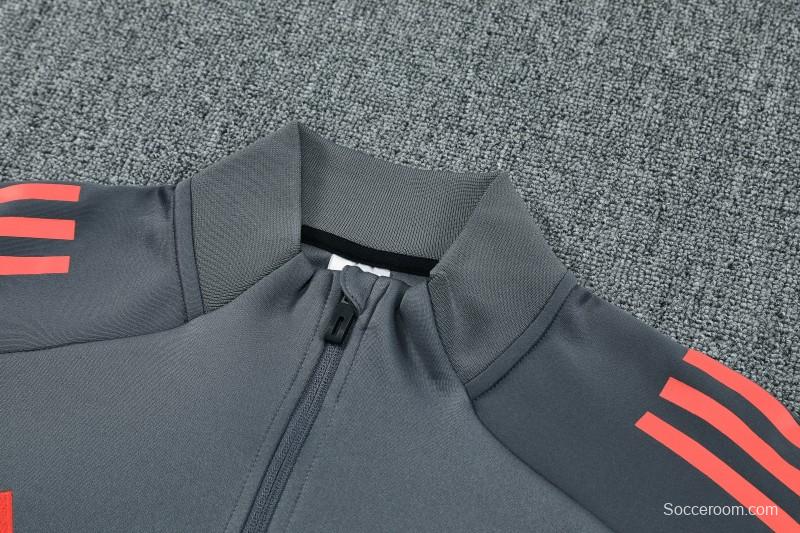 25/26 Bayern Munich Grey with Red Sleeves Half Zipper Jacket Tracksuit +Long Pants