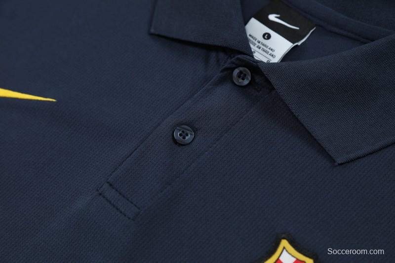 26/27  Barcelona Navy Blue Polo Training Shirt + Long Pants Tracksuit