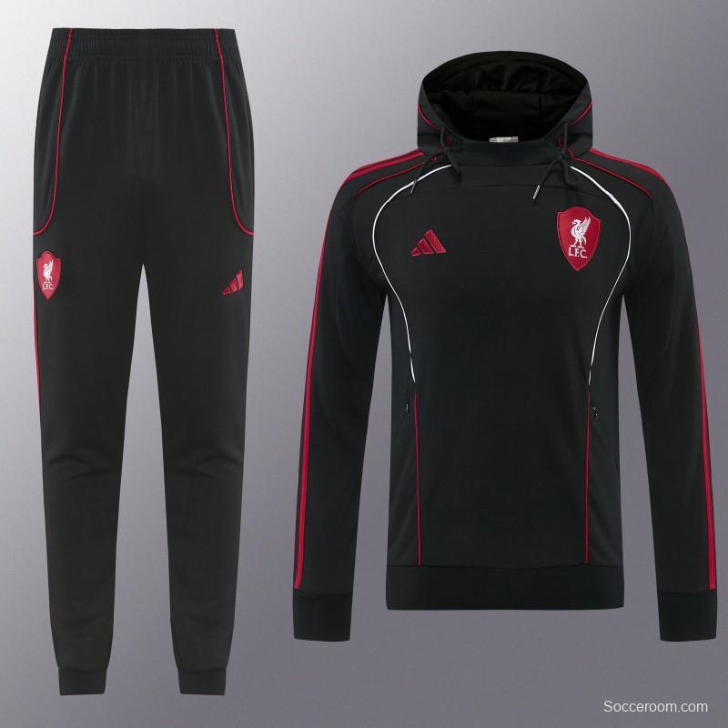 26/27 Liverpool  Black Full Zipper Hooded Jacket Tracksuit + Long Pants