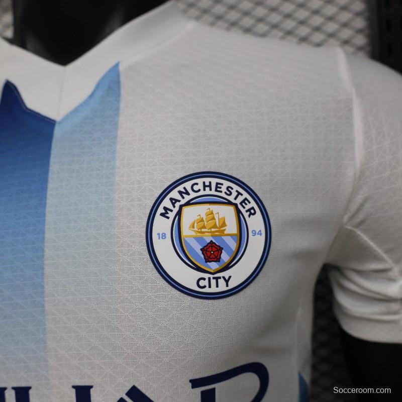 Player Version 26/27 Manchester City White with Blue Stripe Away Jersey