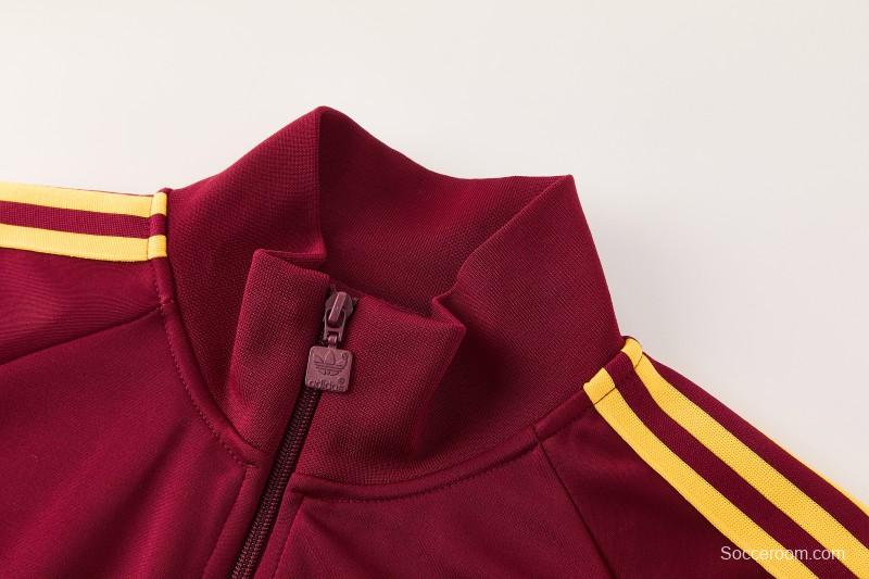 2026/27 AS Roma Burgundy & Gold Full Zipper Jacket Tracksuit +Black  Long Pants