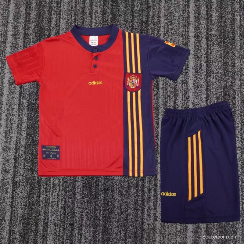 Retro 1996 Kids Spain Red & Navy Diagonal Split Home Jersey
