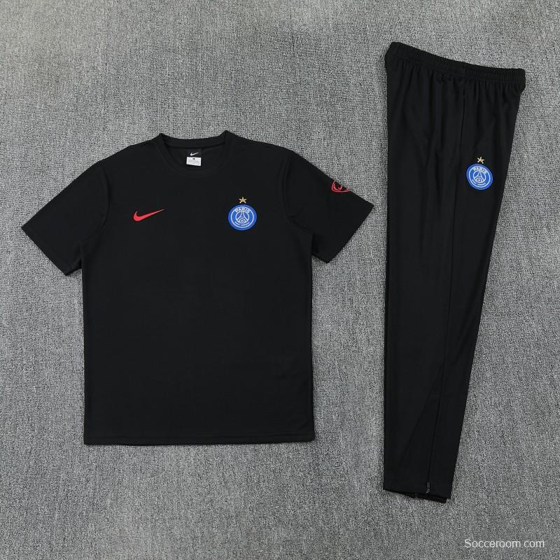 26/27 Paris Saint-Germain Black  Short Sleeve Tracksuit + Long Pants