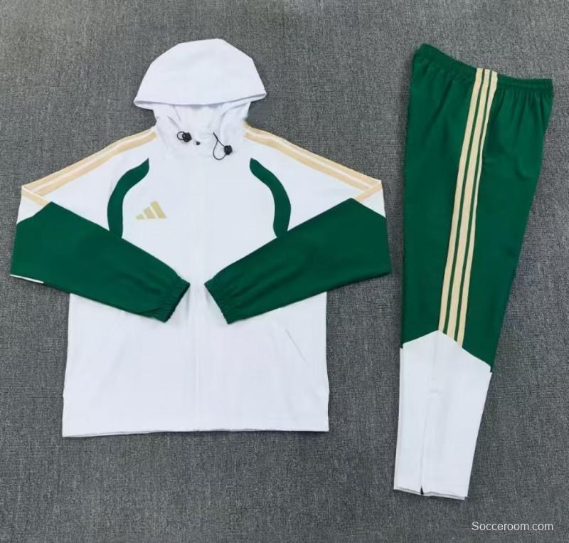 26/27 Adidas White&Navy Green Full Zipper Hooded  Windbreaker  Jacket Tracksuit + Long Pants