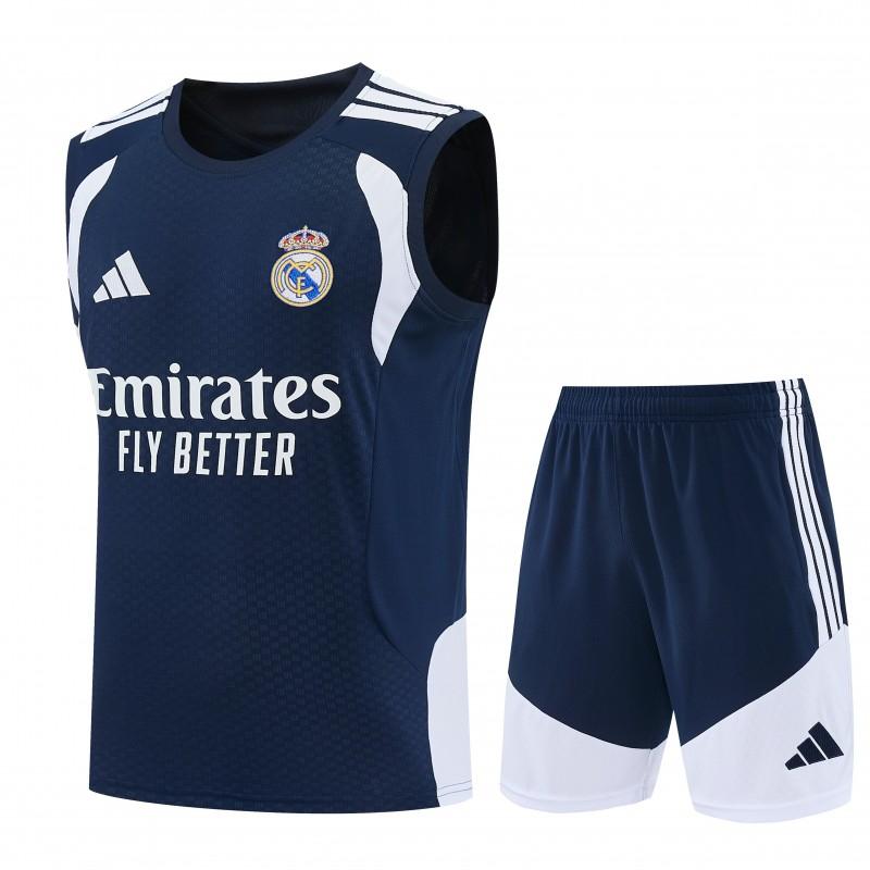 26/27 Real Madrid Navy Blue & White Sleeveless Vest Tracksuit + Short Pants