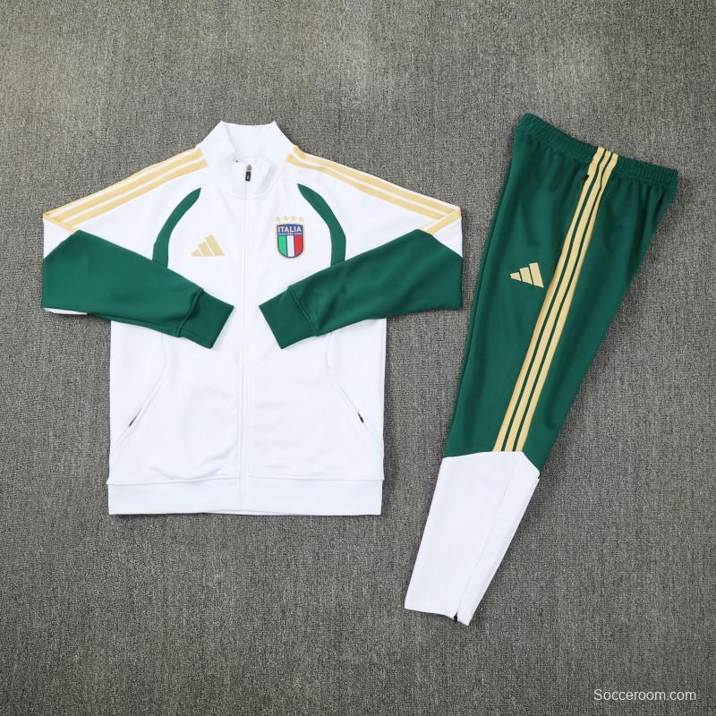 26/27 Italy White & Green Full Zipper Jacket Tracksuit + Long Pants