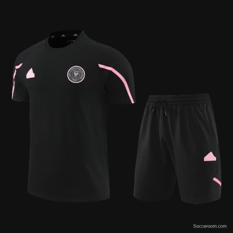 23/24 Inter Miami Black/Pink Cotton Short Sleeve Jersey+Shorts