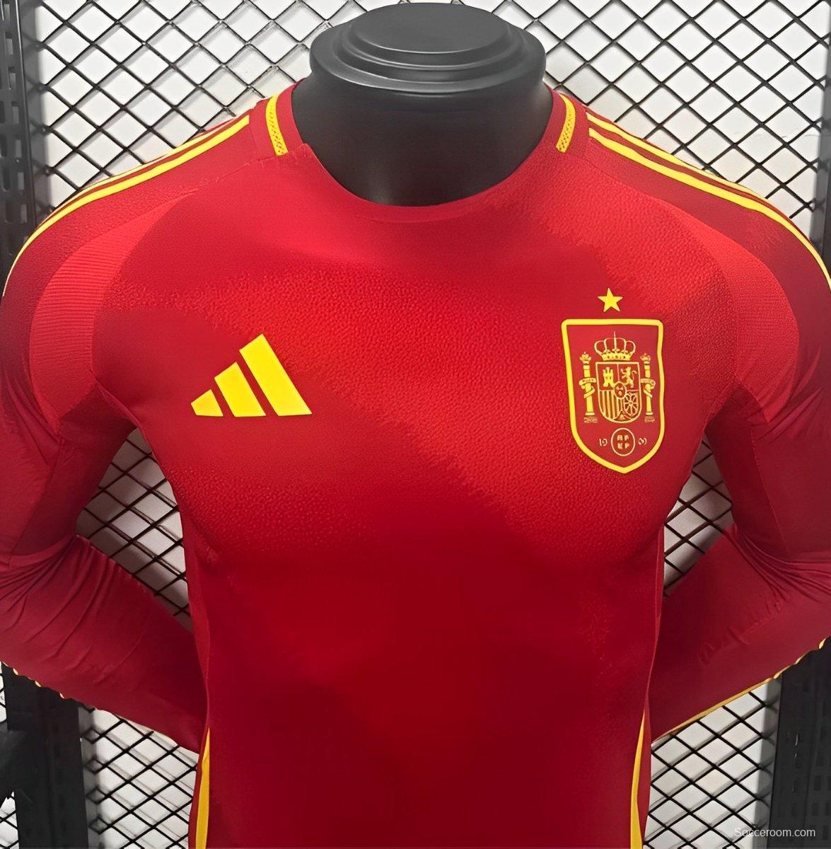 Player Version 2024 Spain Home Long Sleeve Jersey